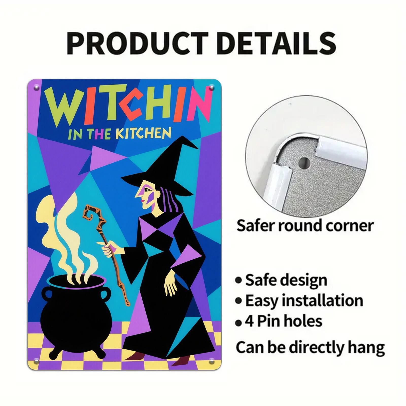 Witchin' Kitchen Metal Sign: Retro Pop Art Halloween Decor
