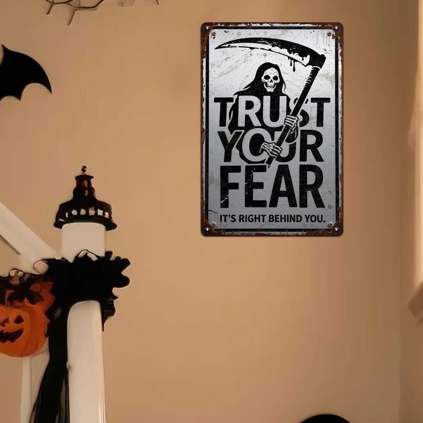 Grim Reaper Metal Sign: Trust Your Fear, Gothic Halloween Decor