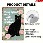Plaque Métal Chat Noir Décoration Murale Vintage Florale Citation Chat