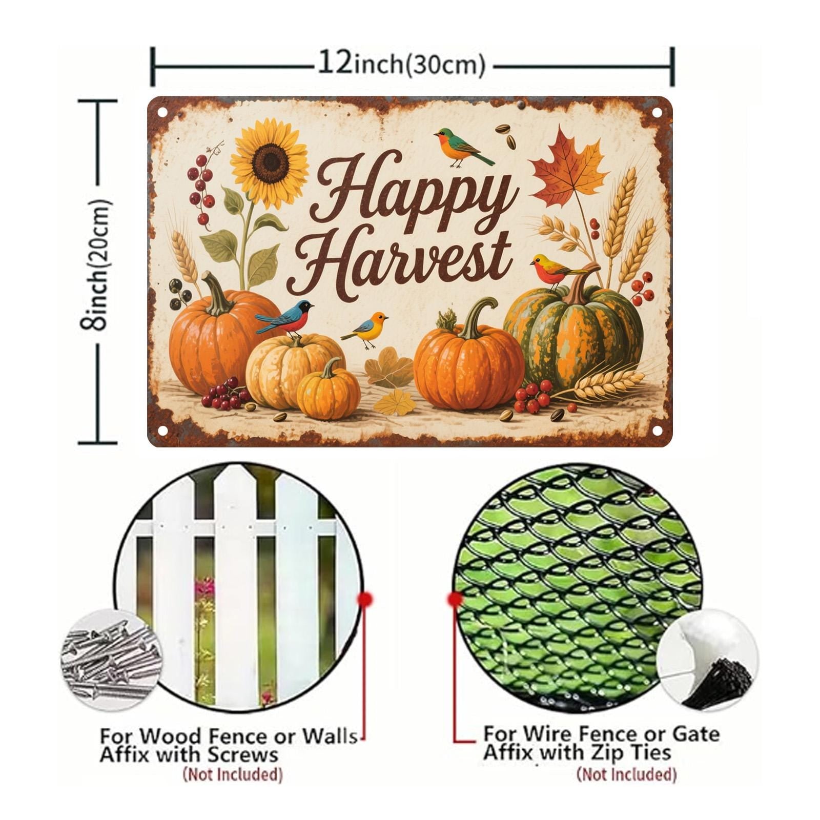 Rustic Harvest Metal Sign: Pumpkins & Sunflowers, Vintage Farmhouse Decor