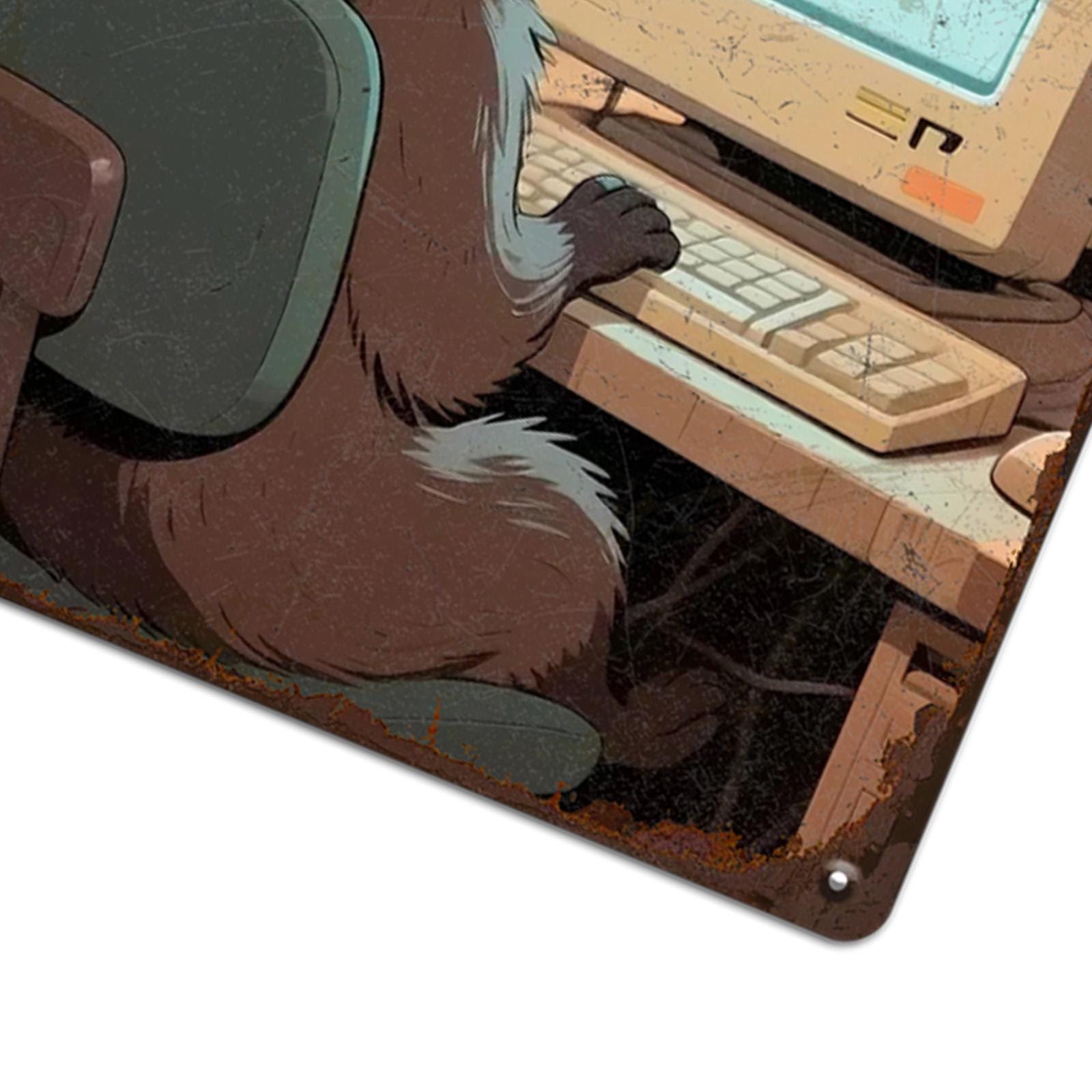 Funny Raccoon Metal Sign: Retro Humor Office Decor, Geek Gift