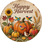 Vintage Happy Harvest Metallschild | Rustikales Kürbis & Herbst Deko Metallschild