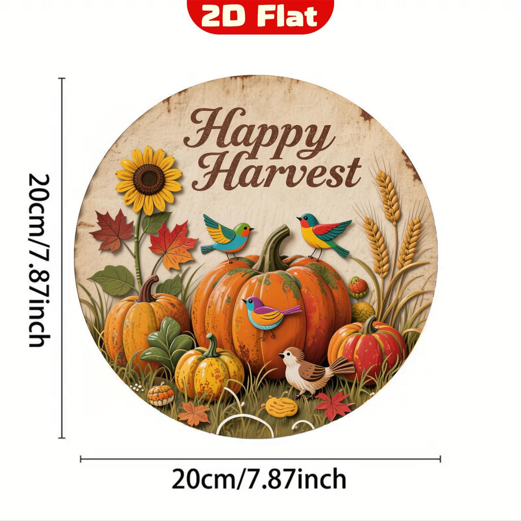 Vintage Happy Harvest Metallschild | Rustikales Kürbis & Herbst Deko Metallschild