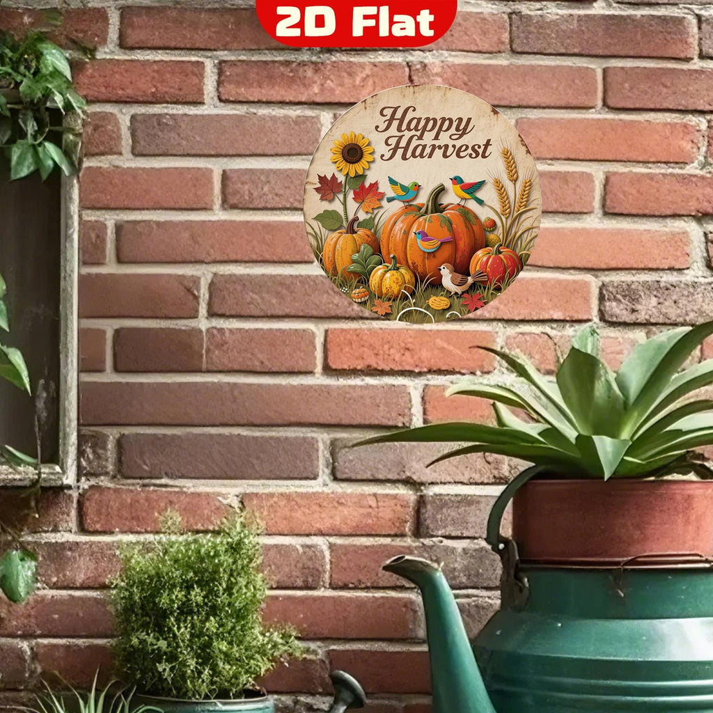 Vintage Happy Harvest Metallschild | Rustikales Kürbis & Herbst Deko Metallschild