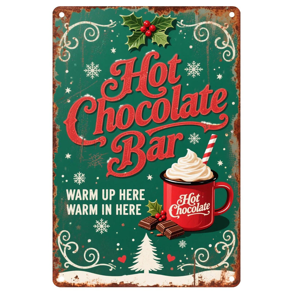 Cartel metálico retro de barra de chocolate caliente vintage | Decoración navideña de cocina retro