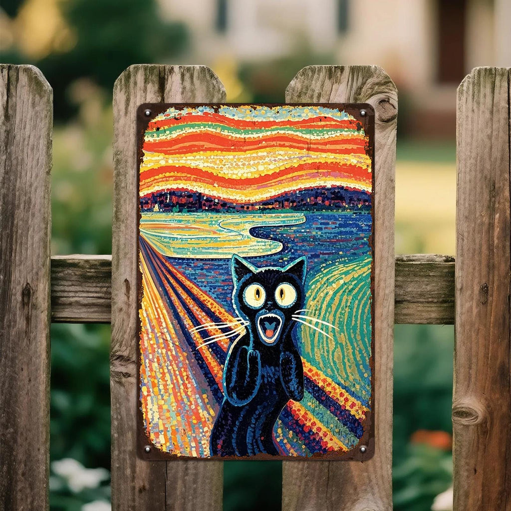 Schwarze Katze Scream Metallschild | Vintage Pop-Art Parodie Deko