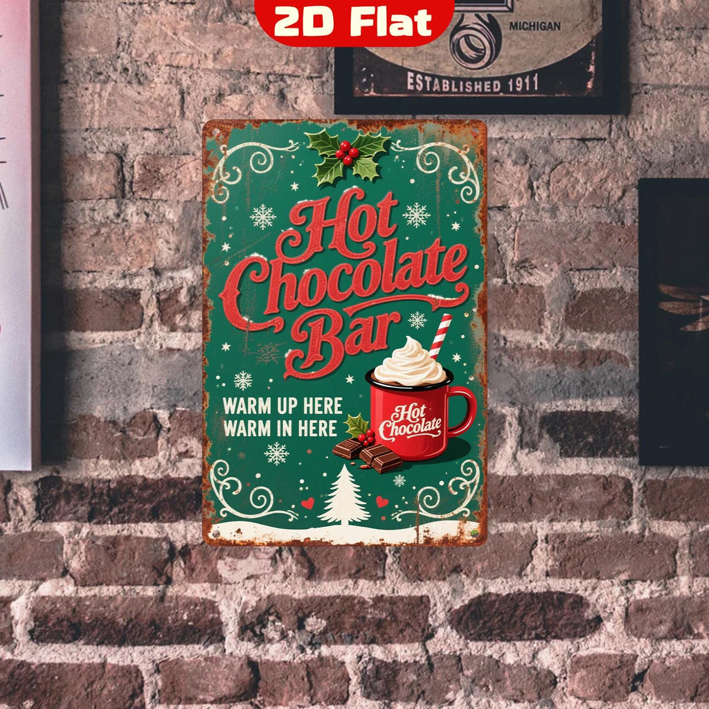 Cartel metálico retro de barra de chocolate caliente vintage | Decoración navideña de cocina retro