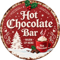 Retro Hot Chocolate Bar Metal Sign: Red & White Christmas Tree Decor