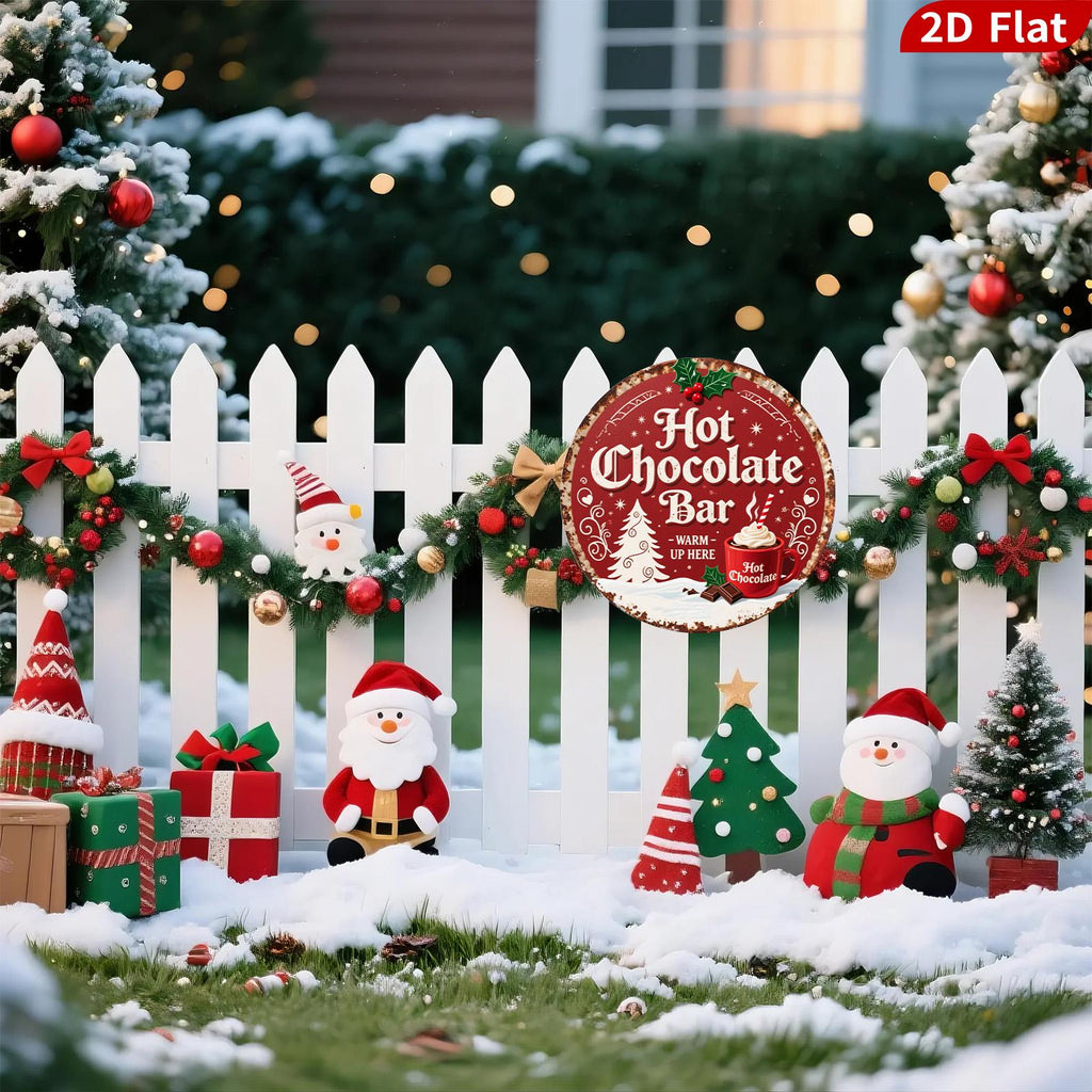 Retro Hot Chocolate Bar Metal Sign: Red & White Christmas Tree Decor