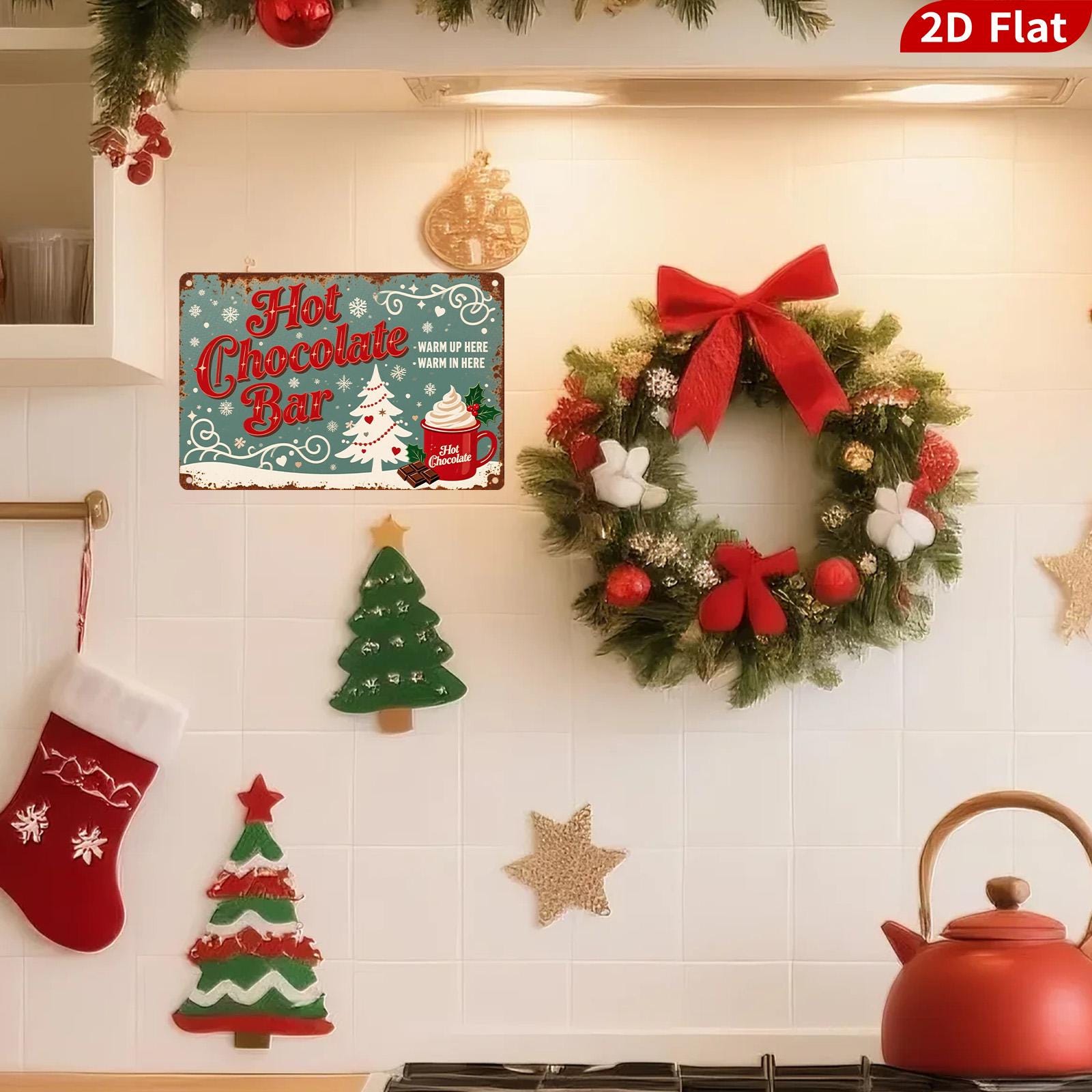 Vintage Hot Chocolate Bar Metal Sign: Rustic Farmhouse Christmas Decor