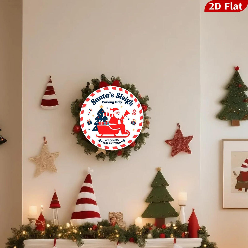 Plaque métallique vintage « Emplacement traîneau du Père Noël » | Décoration de Noël festive