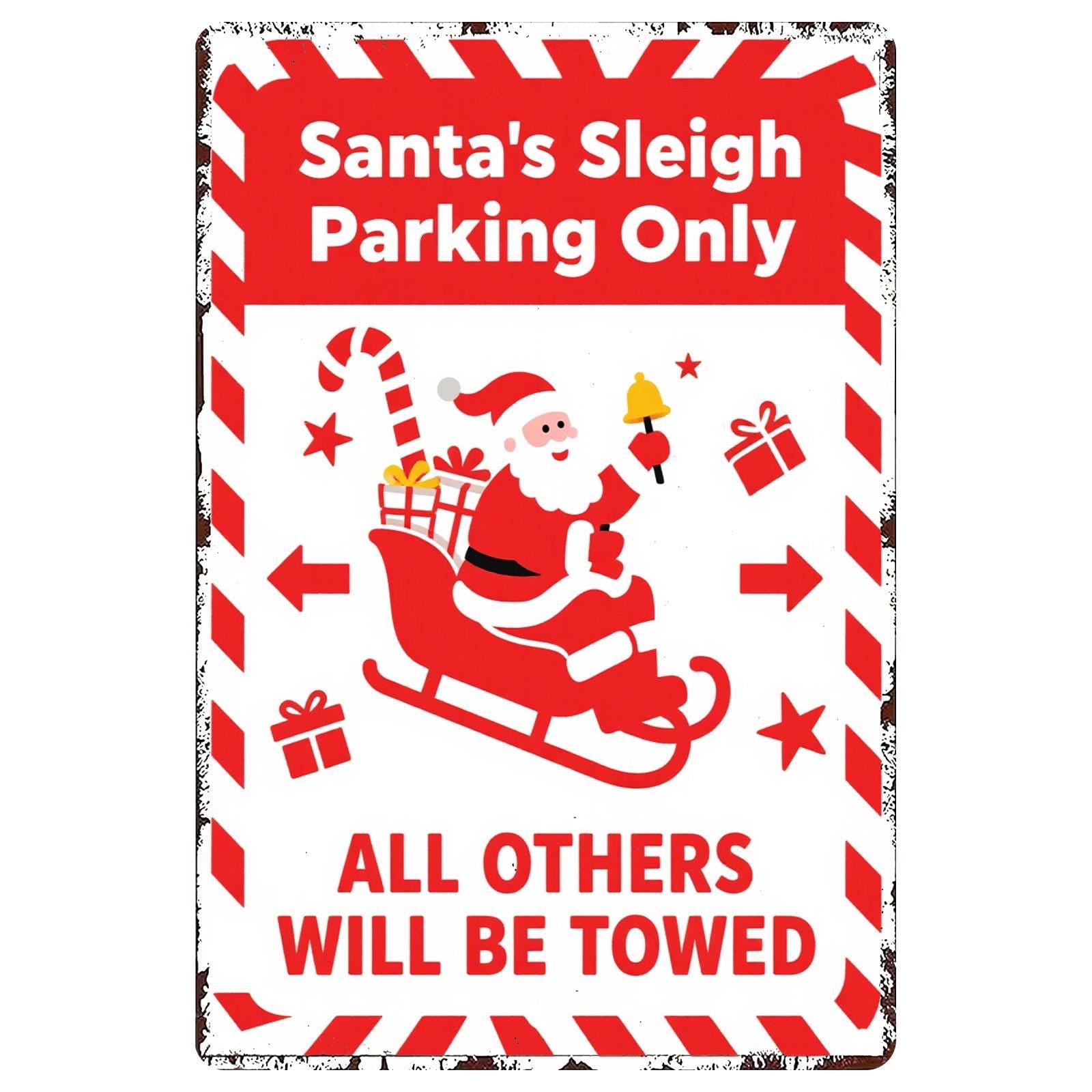 Vintage Santa's Sleigh Parking Metal Sign: Festive Holiday Decor