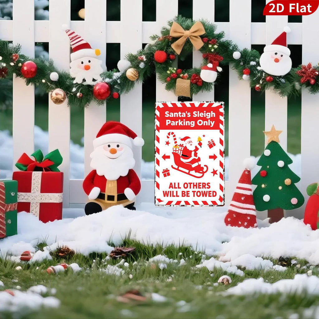 Panneau métallique style vintage « Stationnement du traîneau du Père Noël » | Décoration festive des Fêtes