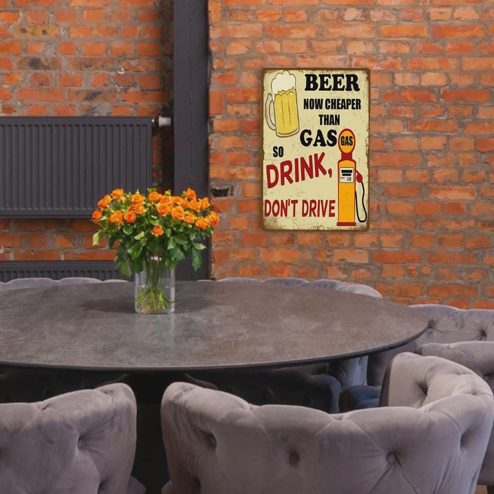 Funny Beer Gas Pump Metal Sign - Retro Bar, Garage, Man Cave Decor