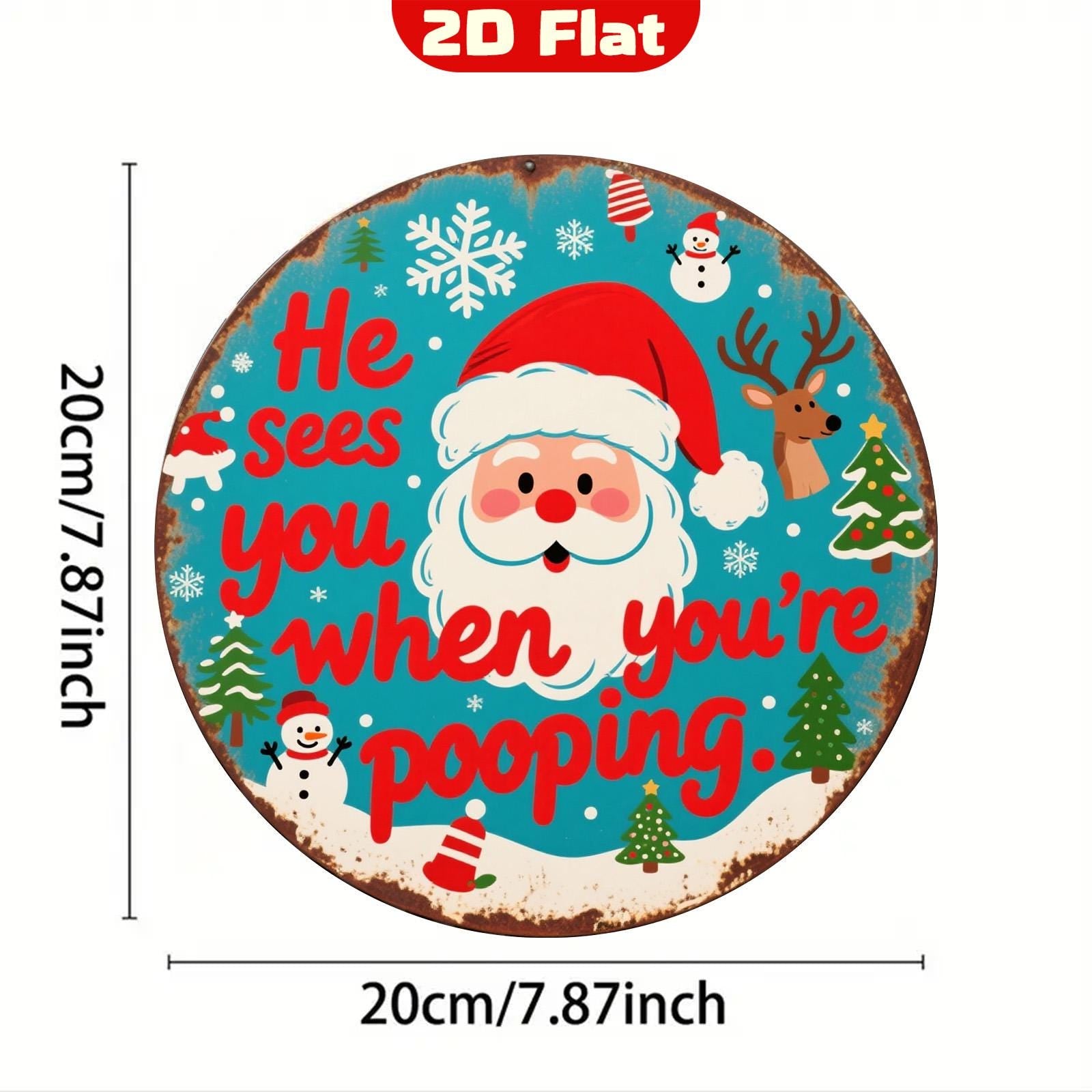 Funny Santa Bathroom Sign: Festive Holiday Metal Wall Art Decor