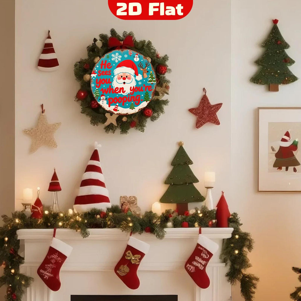 Funny Santa Bathroom Sign: Festive Holiday Metal Wall Art Decor