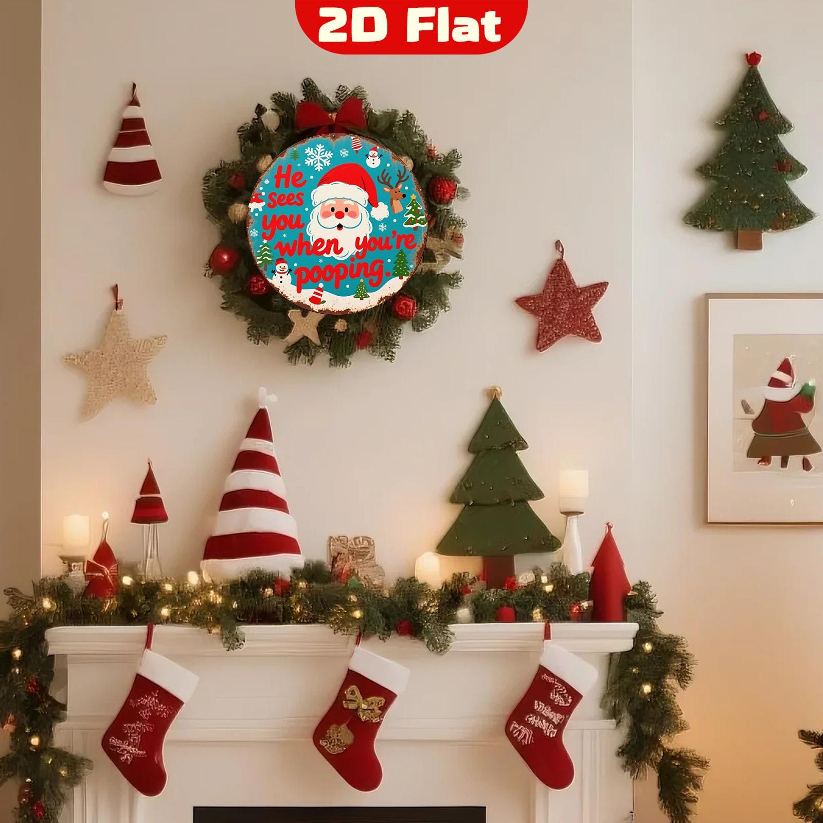 Funny Santa Bathroom Sign: Festive Holiday Metal Wall Art Decor