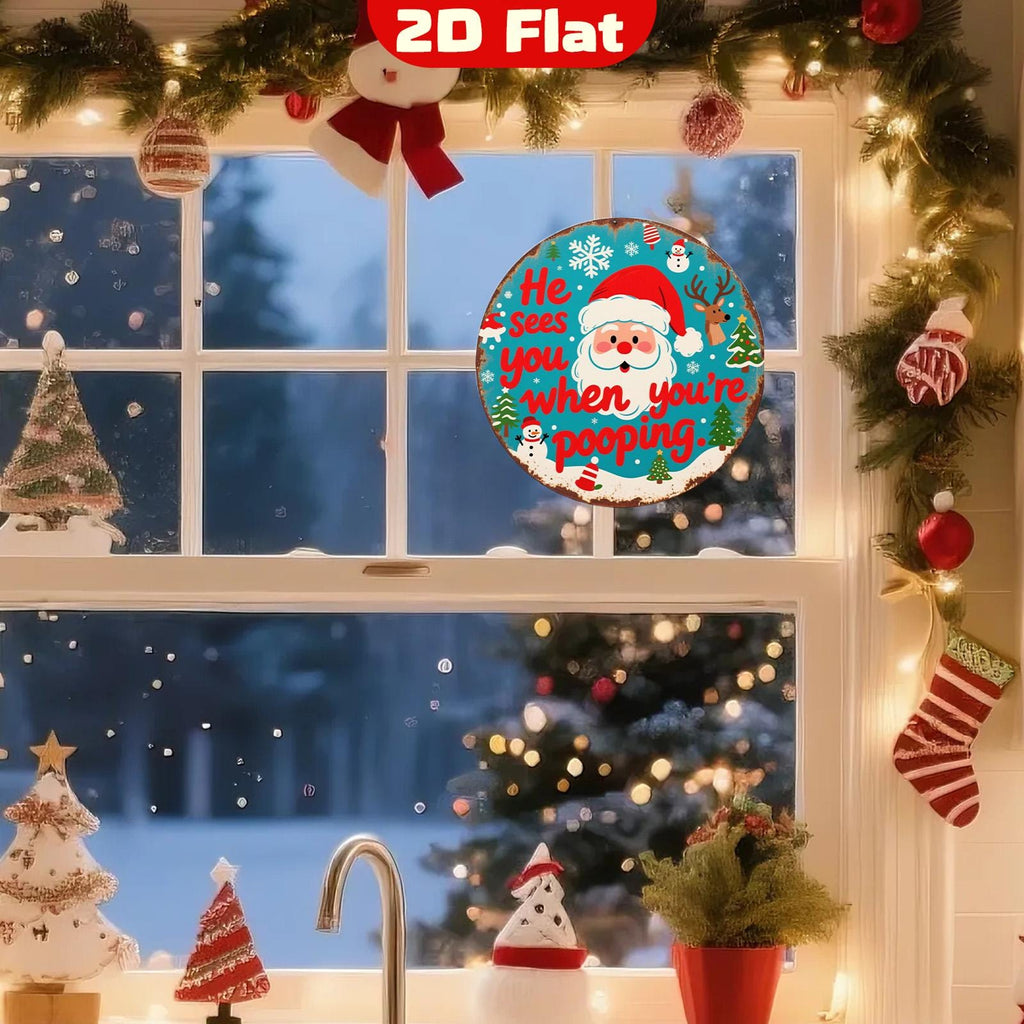 Funny Santa Bathroom Sign: Festive Holiday Metal Wall Art Decor