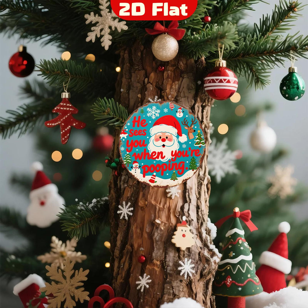 Funny Santa Bathroom Sign: Festive Holiday Metal Wall Art Decor