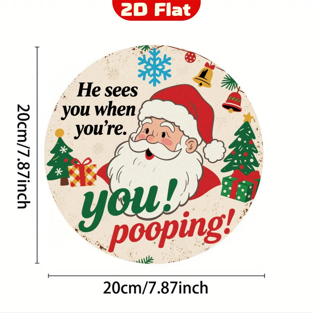 Funny Santa Pooping Metal Sign: Festive Holiday Bathroom Decor