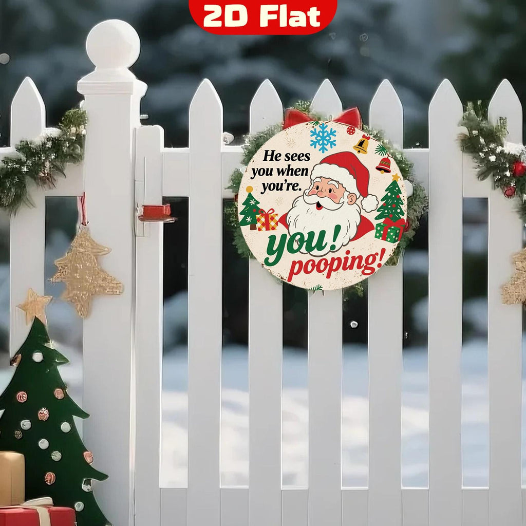 Funny Santa Pooping Metal Sign: Festive Holiday Bathroom Decor
