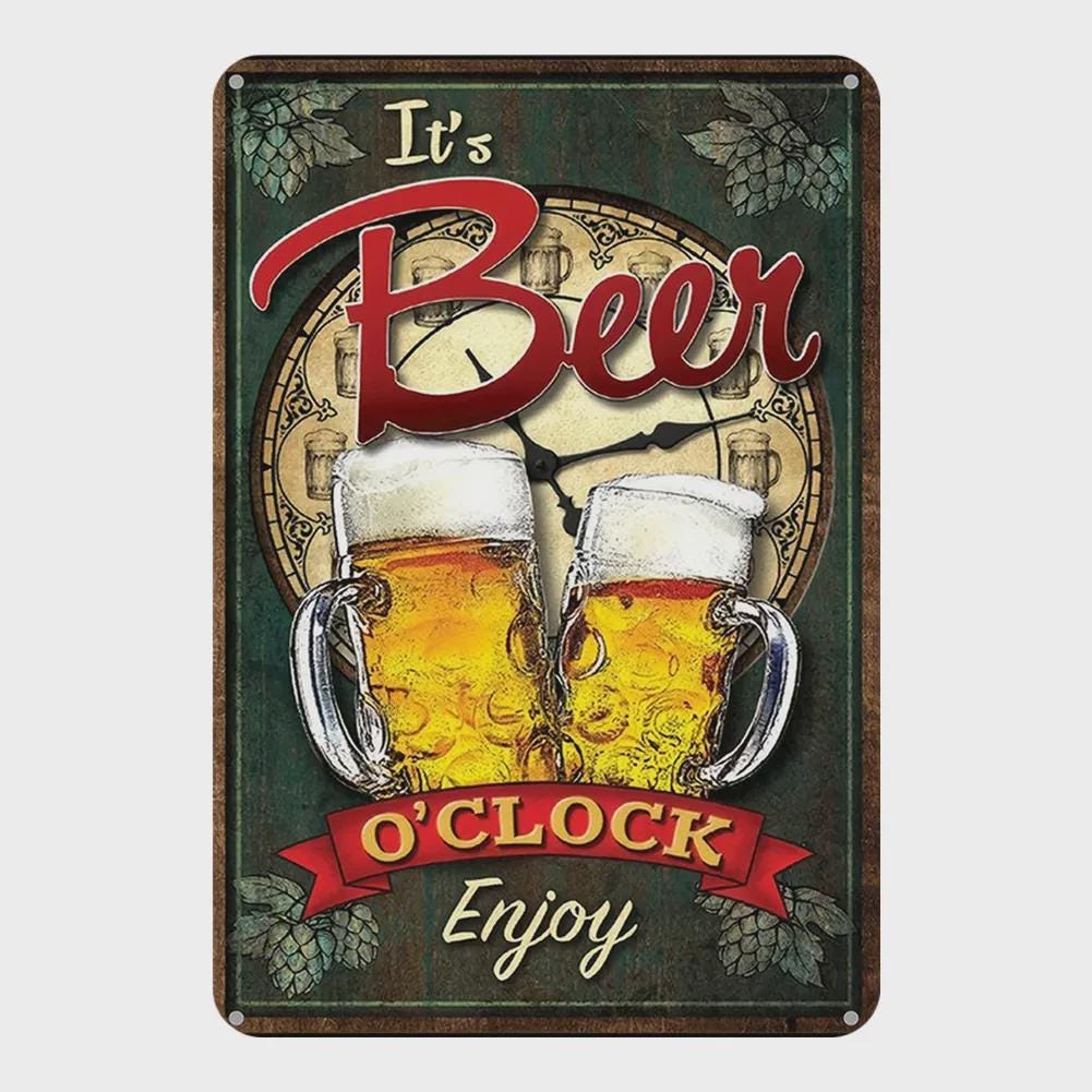 Beer O’Clock Metal Sign: Funny Bar, Pub, Garage Decor