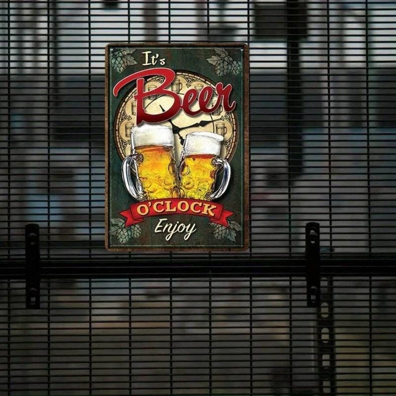 Beer O’Clock Metal Sign: Funny Bar, Pub, Garage Decor