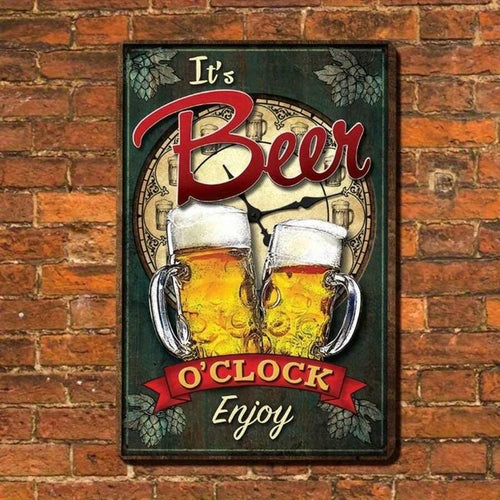 Beer O’Clock Metal Sign: Funny Bar, Pub, Garage Decor
