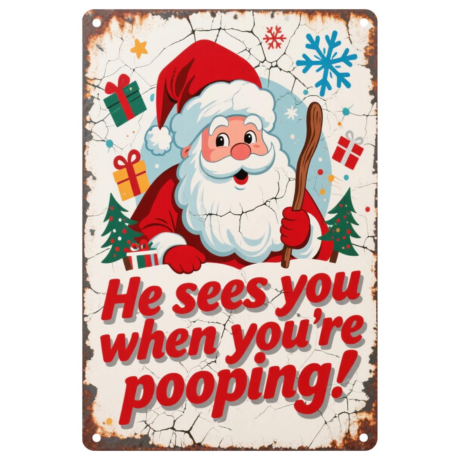 Funny Vintage Santa Metal Sign: Christmas Home Bar Decor