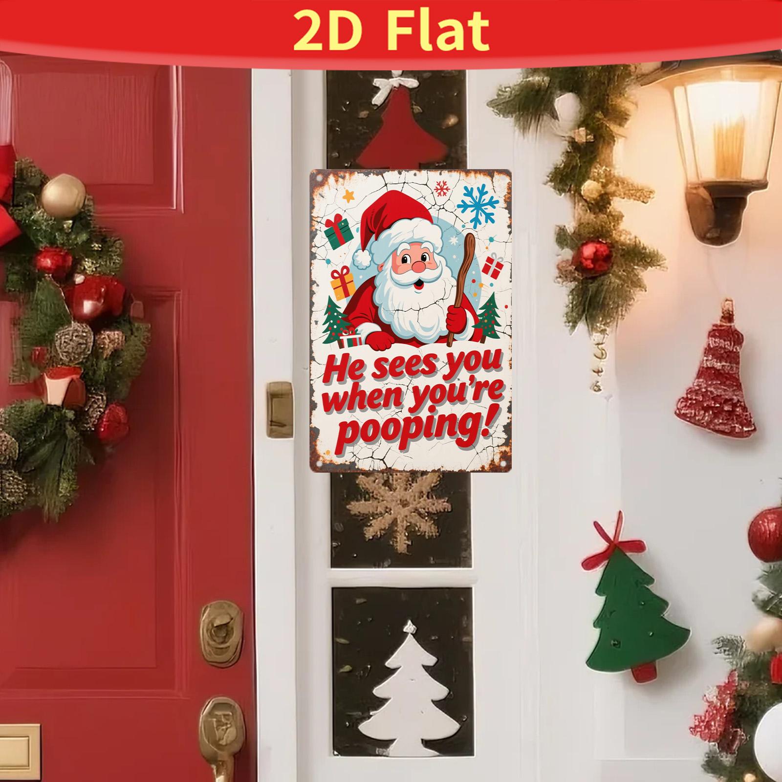 Funny Vintage Santa Metal Sign: Christmas Home Bar Decor