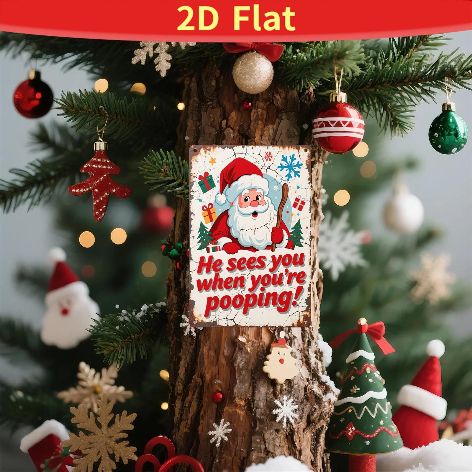 Funny Vintage Santa Metal Sign: Christmas Home Bar Decor