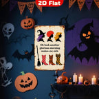 Vintage Halloween Metal Sign: Witch Silhouettes & Boots Rustic Wall Art