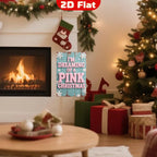 Vintage Pink Christmas Metal Sign: Aqua Blue Snowflakes, Rustic Wall Art