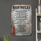 Panneau en métal Règles du bar | Décoration pub vintage amusante