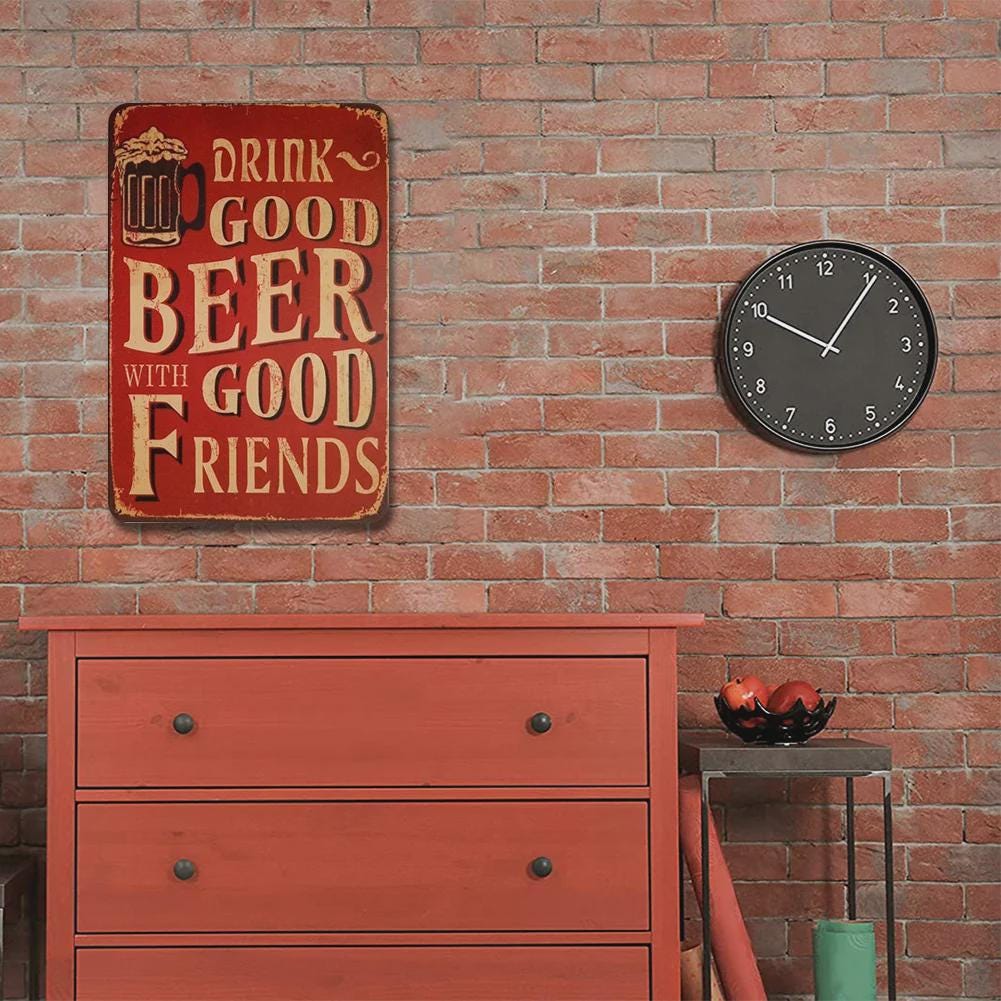 Enseigne en métal "Drink Good Beer" | Décoration de bar vintage | Humour pour caverne d'homme