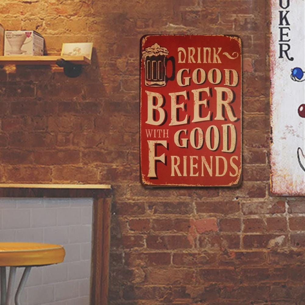 Enseigne en métal "Drink Good Beer" | Décoration de bar vintage | Humour pour caverne d'homme