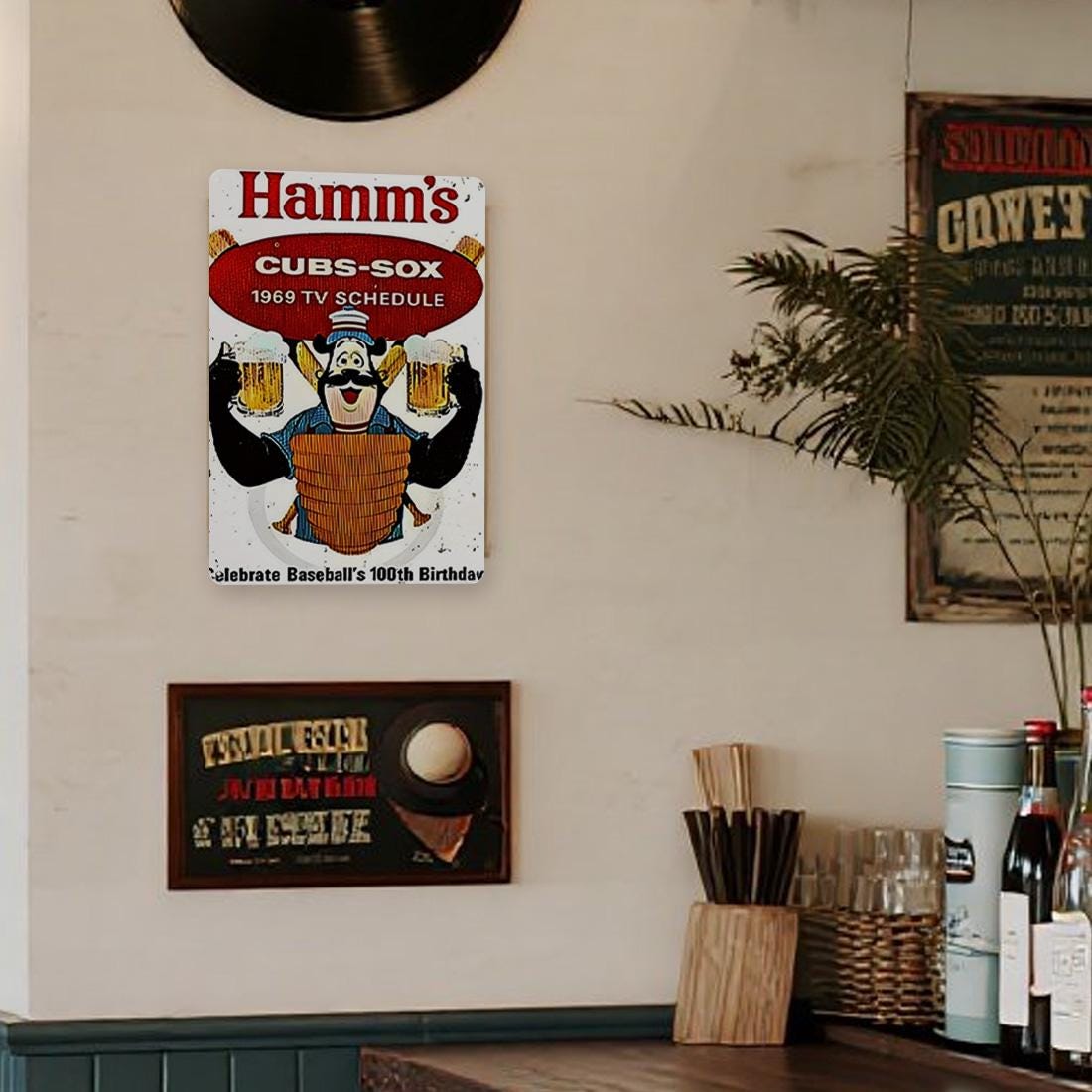 Vintage Baseball Beer Metal Sign: 1969 Retro Bar Decor