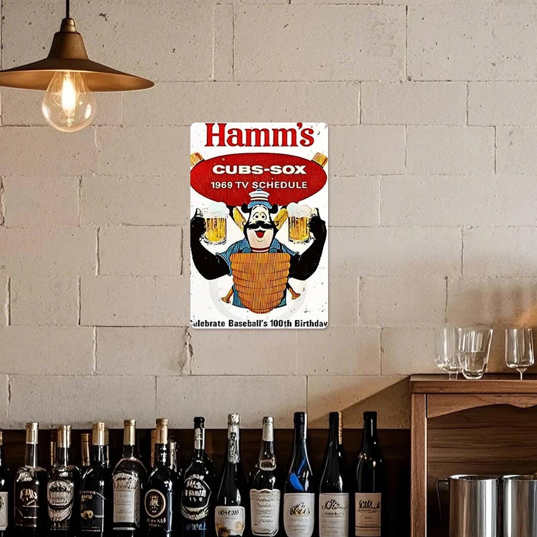 Vintage Baseball Beer Metal Sign: 1969 Retro Bar Decor