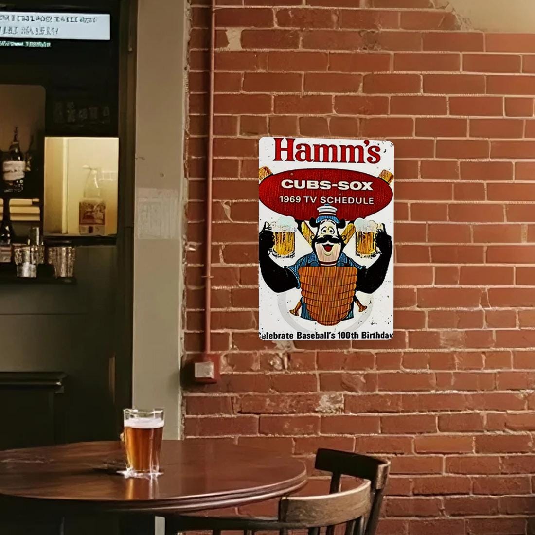 Vintage Baseball Beer Metal Sign: 1969 Retro Bar Decor