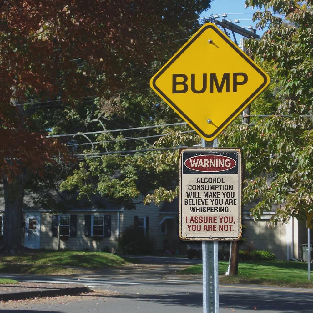 Funny Alcohol Warning Sign: Vintage Metal Bar Decor - 8x12