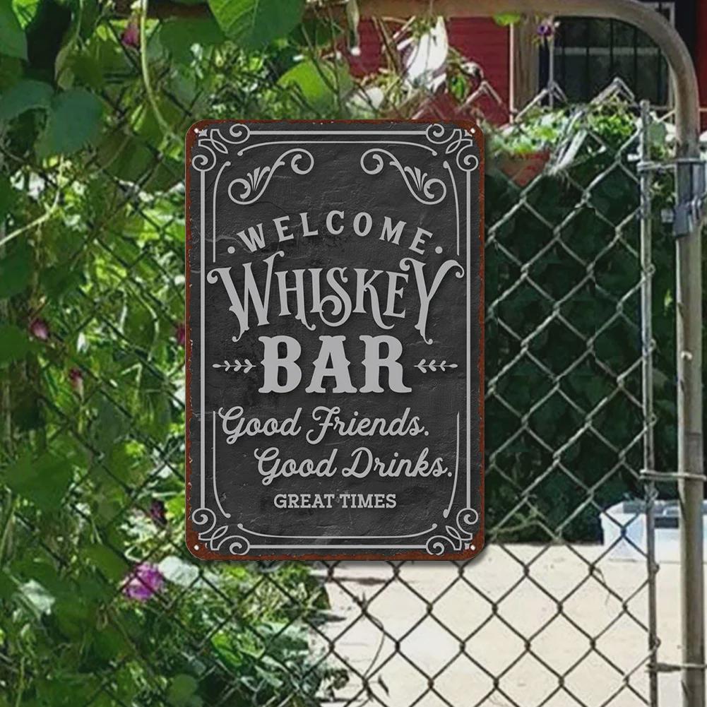 Vintage Whiskey Bar Metal Sign: Retro Man Cave Decor