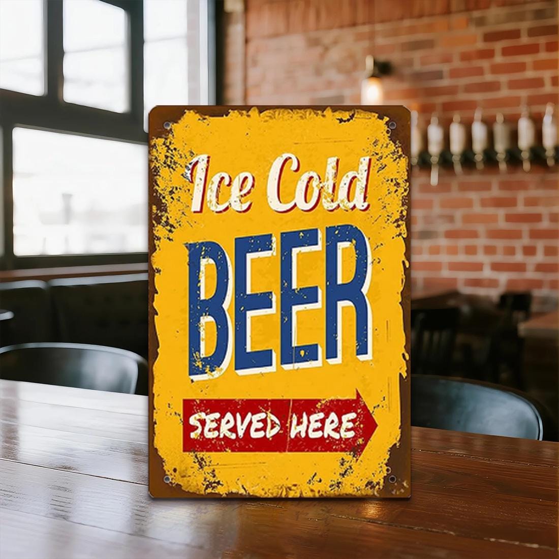 Ice Cold Beer Metal Sign: Vintage Bar Decor, UV-Resistant Tinplate