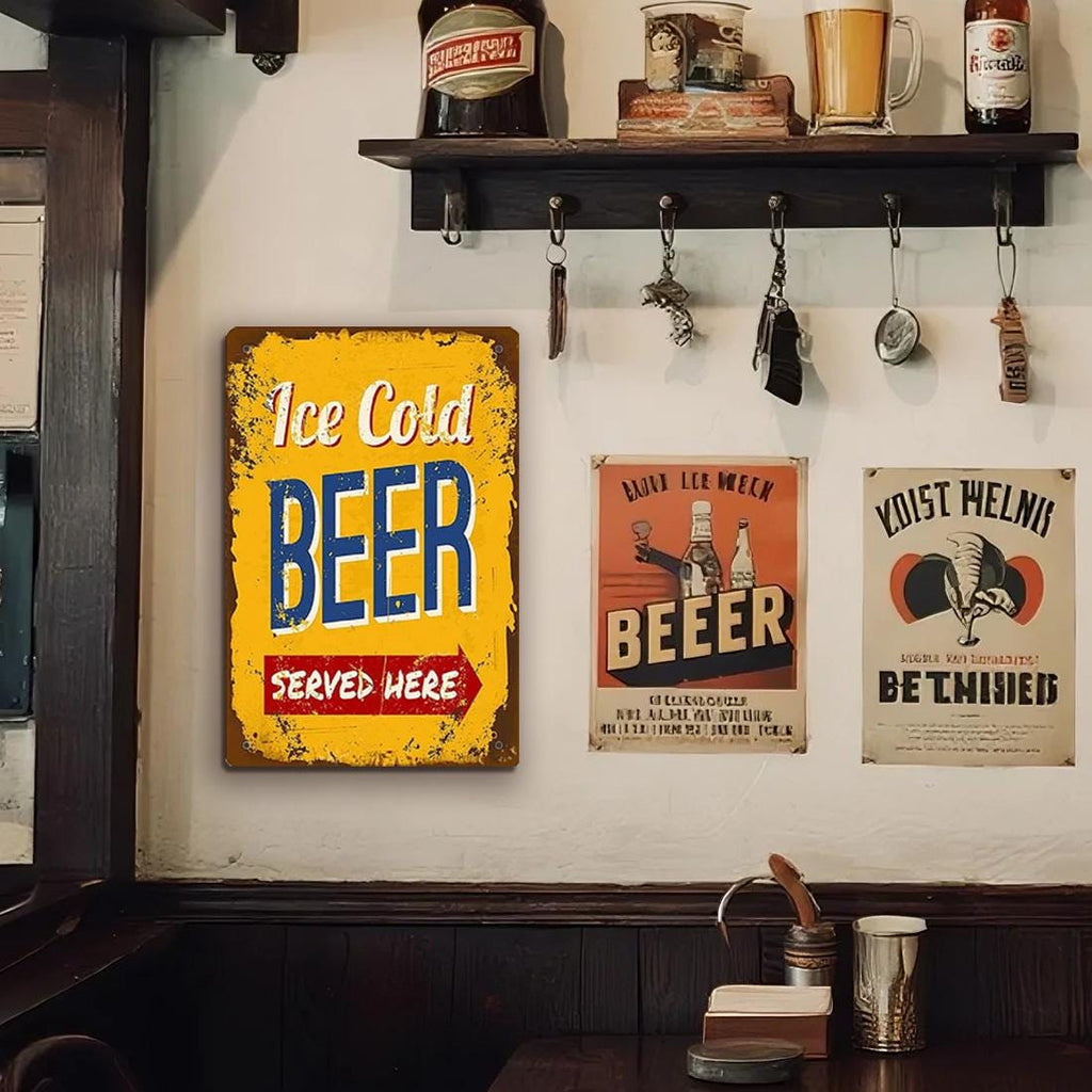 Eiskaltes Bier Metallschild | Vintage Bar-Deko, UV-beständiges Weißblech
