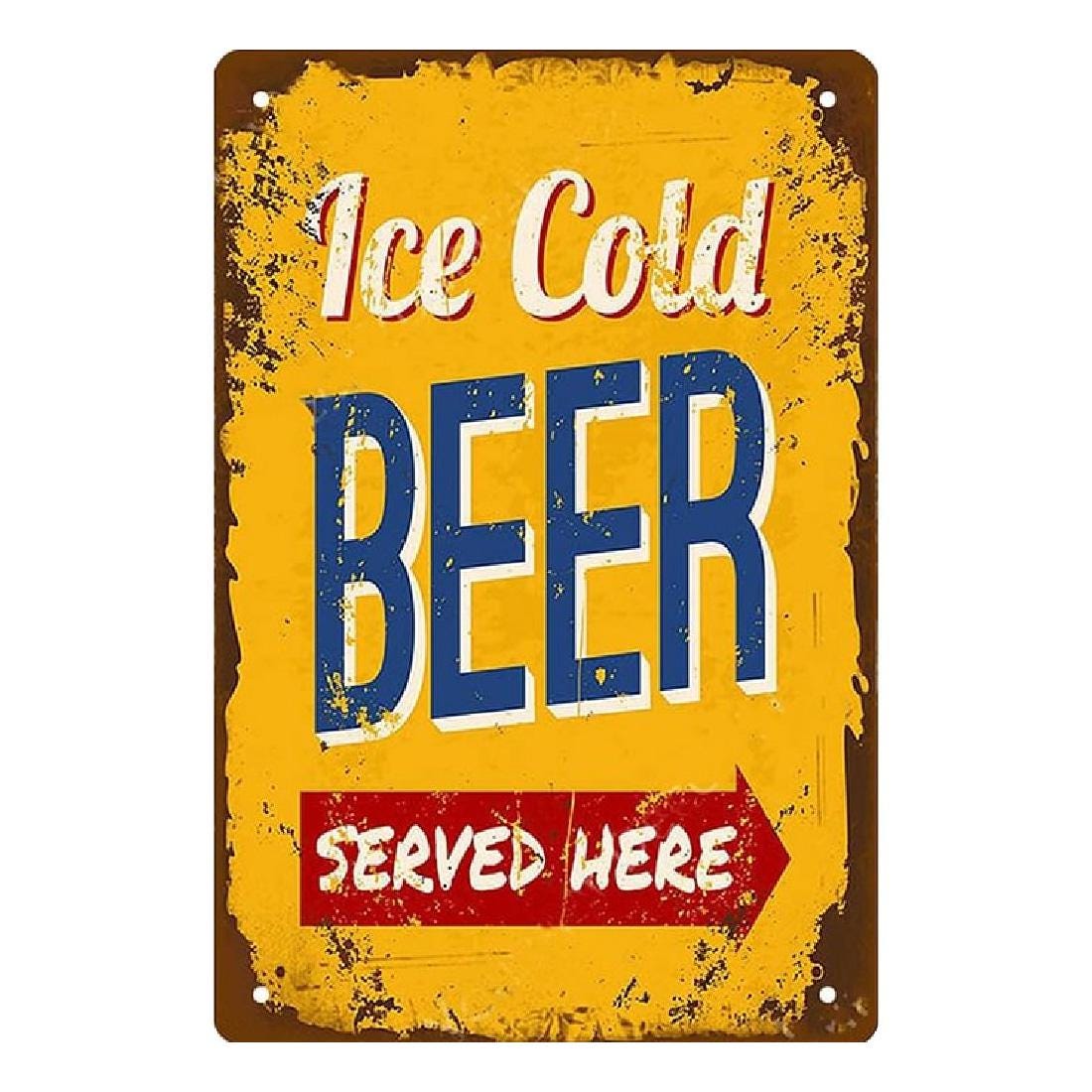 Ice Cold Beer Metal Sign: Vintage Bar Decor, UV-Resistant Tinplate