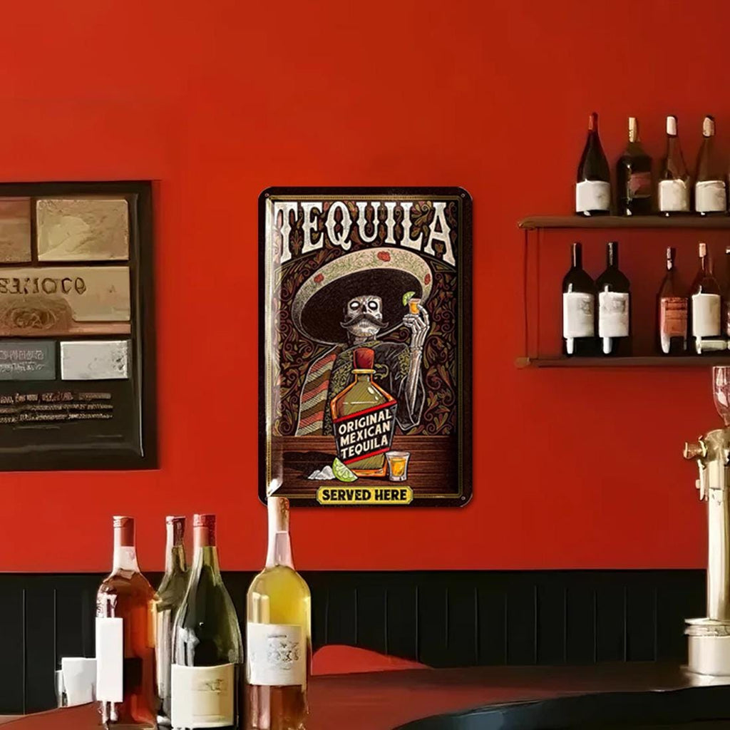 Plaque en métal Tequila Vintage | Décoration de bar squelette mexicain