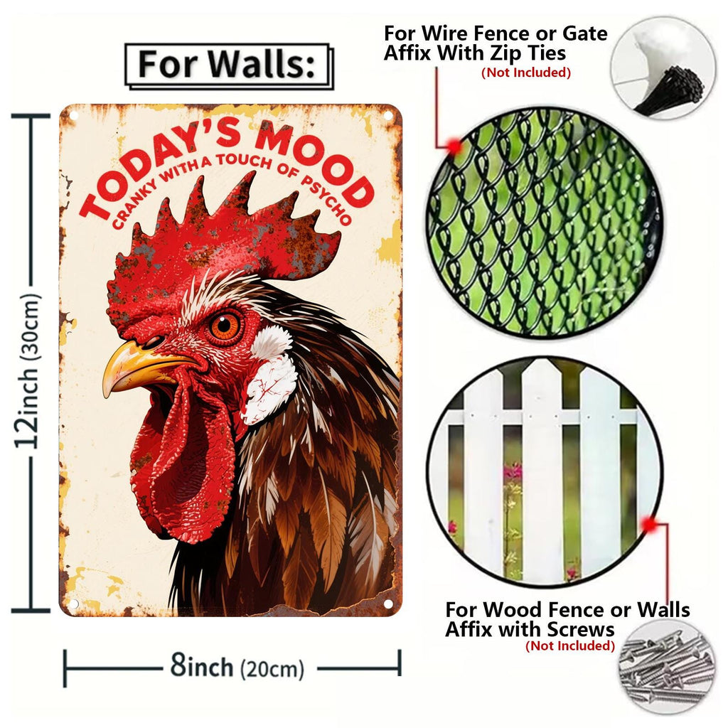 Funny Rooster Metal Sign: Cranky Farmhouse Kitchen Decor