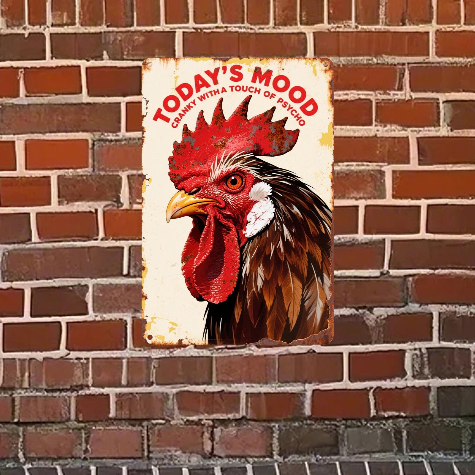 Funny Rooster Metal Sign: Cranky Farmhouse Kitchen Decor