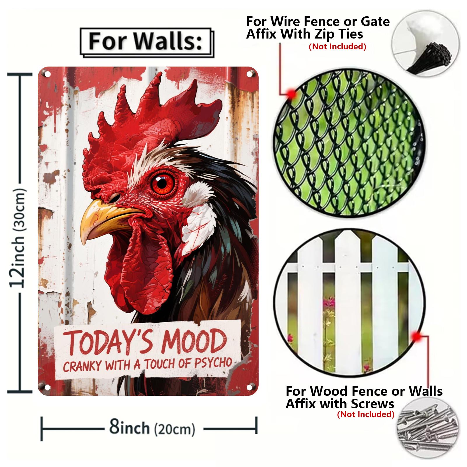 Funny Cranky Rooster Metal Sign: Retro Farmhouse Kitchen Art