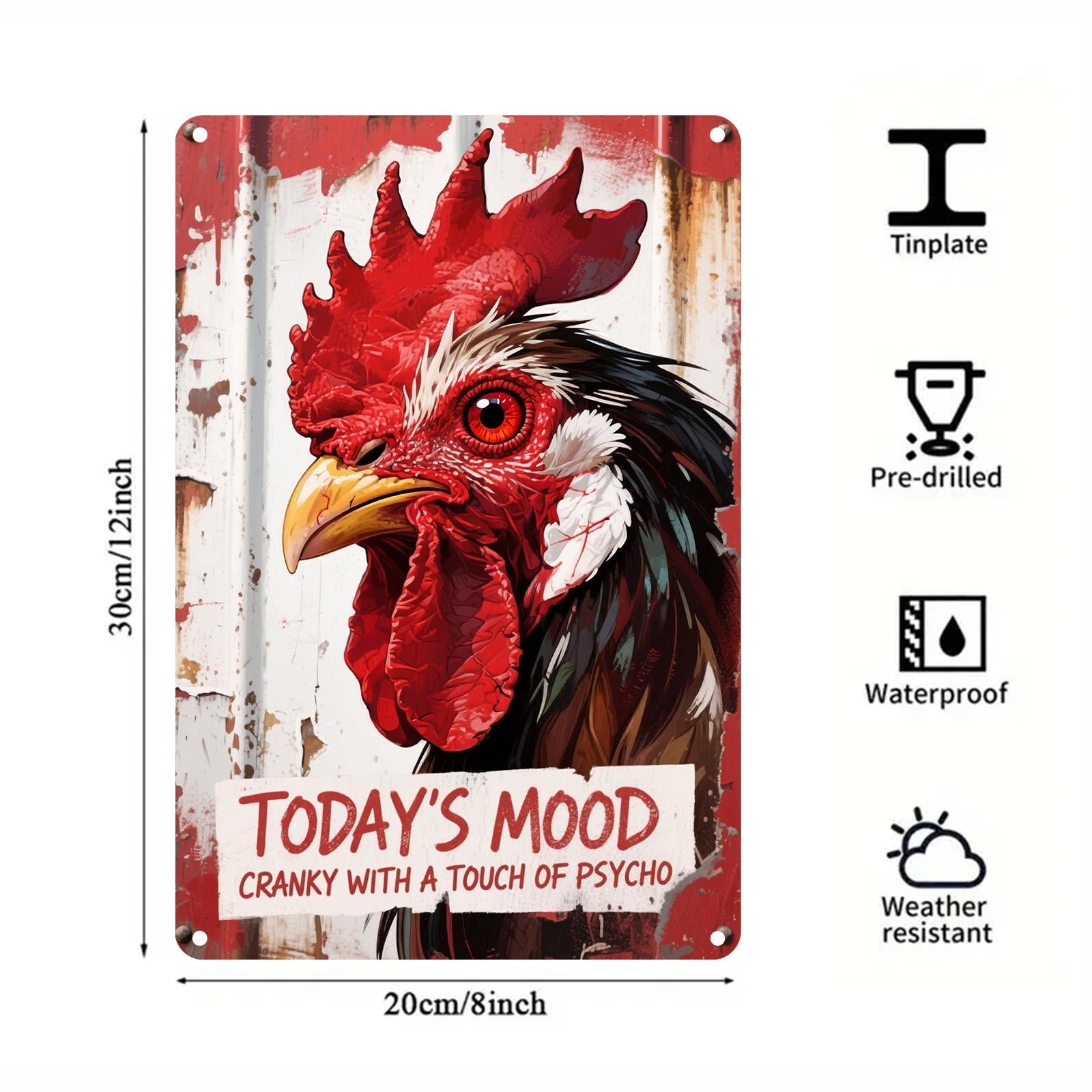 Funny Cranky Rooster Metal Sign: Retro Farmhouse Kitchen Art