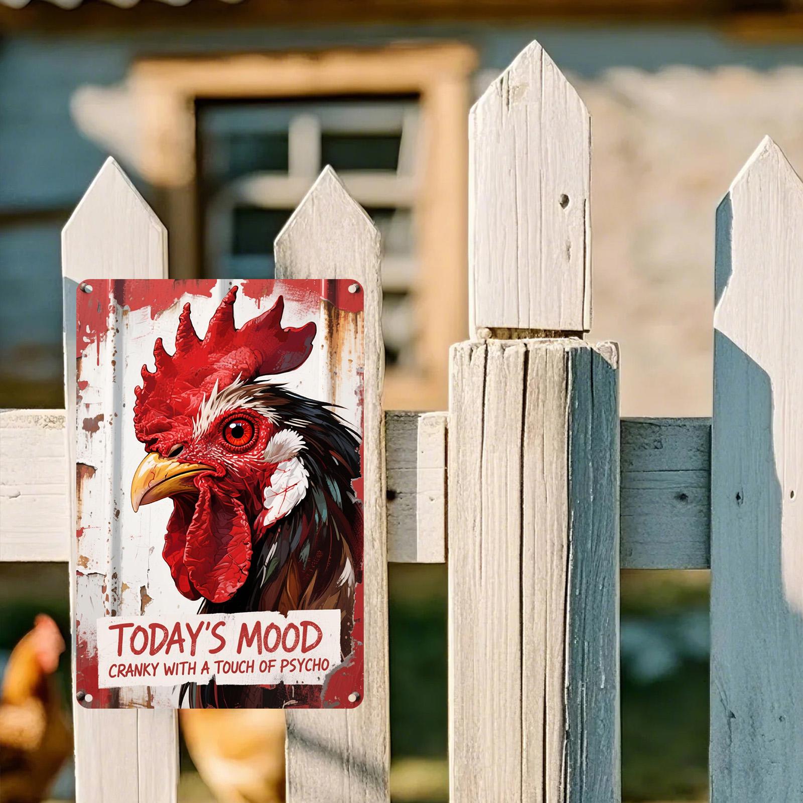 Funny Cranky Rooster Metal Sign: Retro Farmhouse Kitchen Art